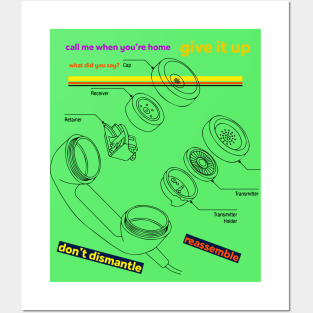 #28 telephone receiver diagram - call me when you're home give it up what did you say Posters and Art